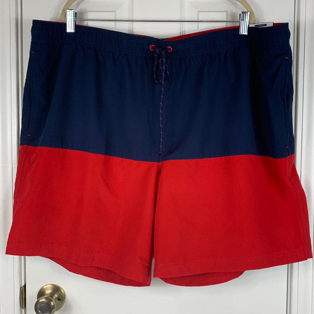 Nwt George Red And Navy Blue Swim Trunks Size 3xl(48-50). Pockets,
